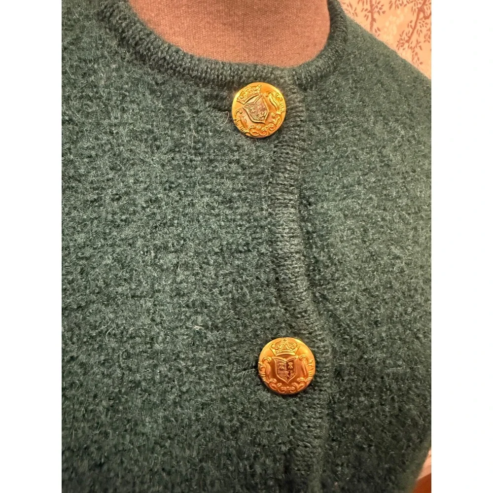 Hegyi Vintage‎ Austrian Boiled Wool Cardigan Jacket Green Gold Crest Buttons